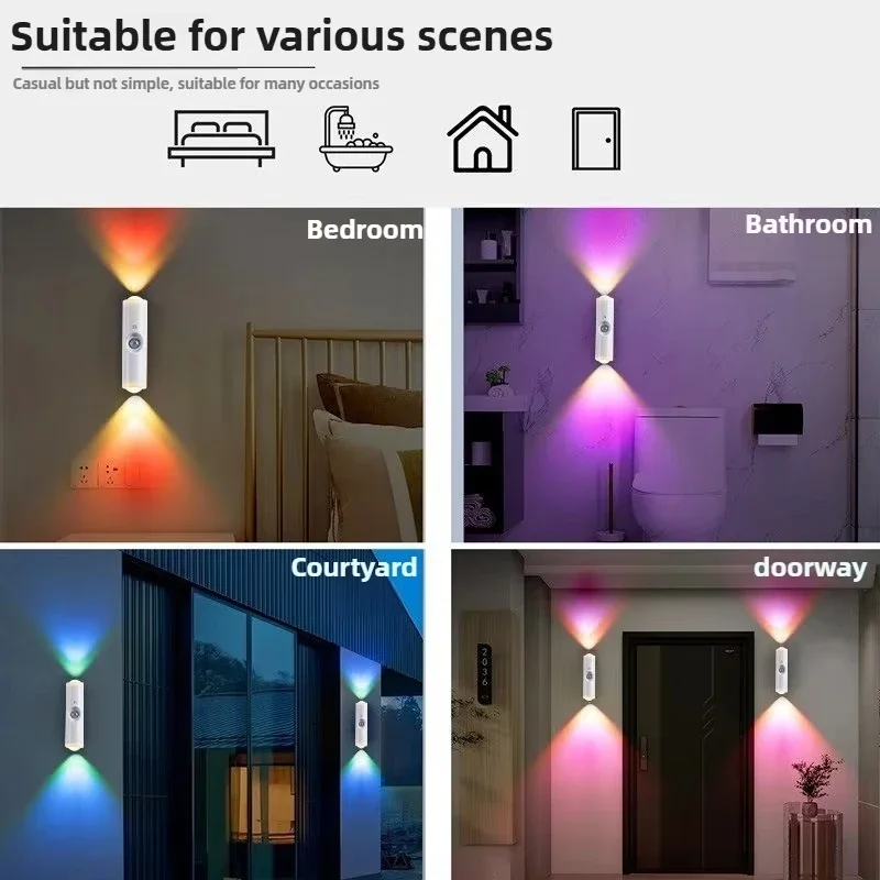 รูปสินค้า โคมไฟติดผนัง RGB ตรวจจับการเคลื่อนไหว 7 สี ชาร์จได้