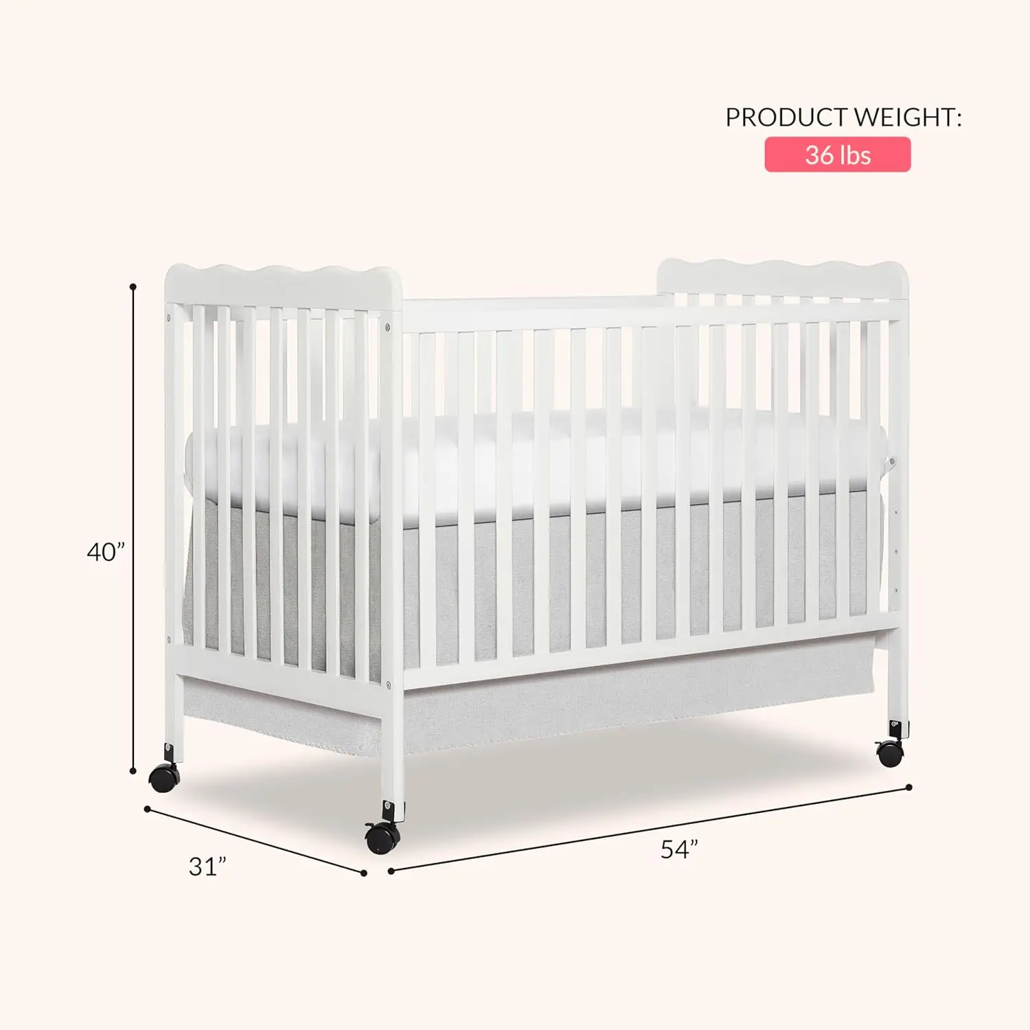 Carson Classic 3-in-1 Convertible Full-Size Baby Crib in White, GreenGuard Gold & JPMA, 4 Mattress Heights, Converts to Day