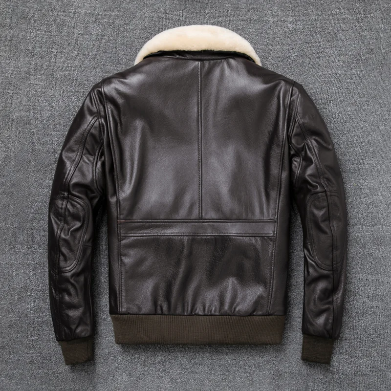 men's winter genuine leather coats & jackets Force Air Flight Jacket Fur Collar Genuine Top Layer Cow Leather Jacket Men Black Brown Cow Coat Men's Winter Jacket 정품 가죽 sheepskin leather coat