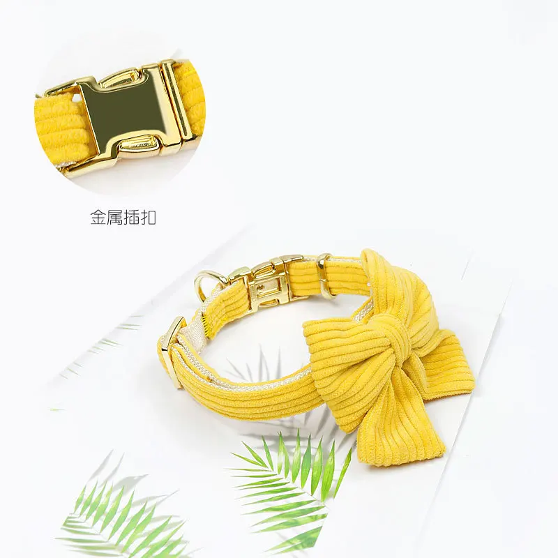 Classic Dog Collar Leash Set Bowtie Soft Velvet Pet Collars And Leash for Small Medium Dogs Outdoor Walking