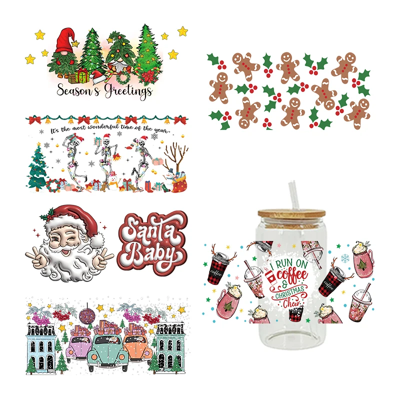 

UV DTF Transfer Sticker Christmas Tree Food For The 16oz Libbey Glasses Wraps Bottles Cup Can DIY Waterproof Custom Decals D3648