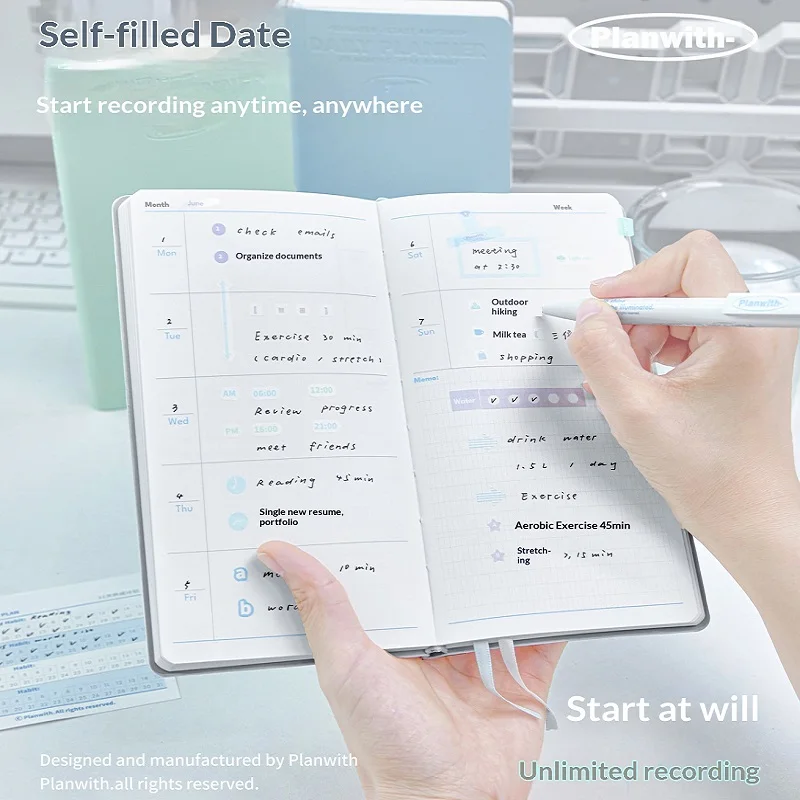 Planwith Undated Daily Planner - Premium A5 Notebook with 12 Monthly Plans, 53 Weekly Pages, Stickers, and Manual Organizer Journal