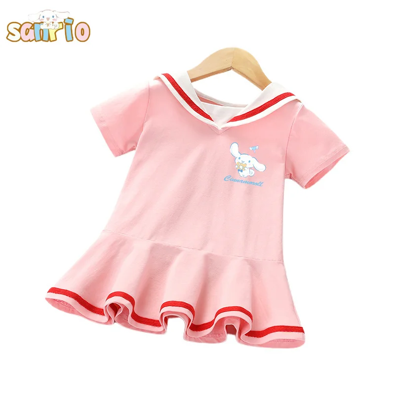 

Kawaii Sanrio Hello Kitty Kid Dress Anime Cinnamoroll Kuromi Pleated Skirt Cartoon Cotton Short Sleeved Princess Dress Girl Gift
