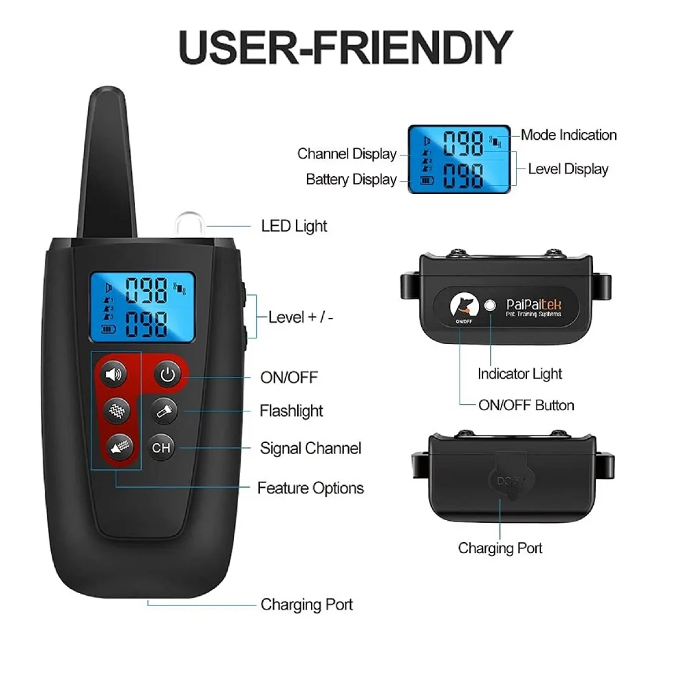Pet Dog Training Collar Dog No Shock Collar Vibrating Dog Collar 3300ft Range IPX7 Waterproof Remote Training Collar Sound & Vibration Modes