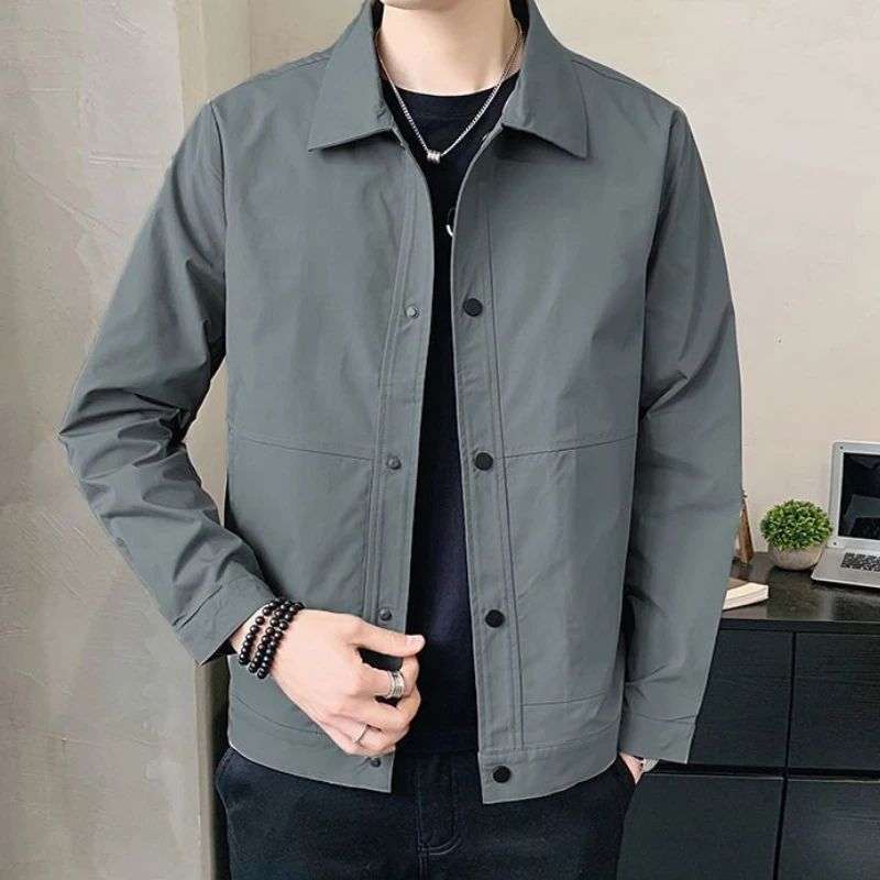

Куртка мужская Тонкая с воротником-стойкой, модное однотонное пальто свободного покроя с одной грудью, простая верхняя одежда, 5XL, весна-осень 2023