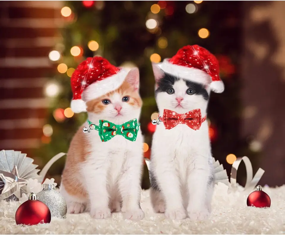 2-Pack Christmas Cat Collars With Bow Tie & Bell - Adjustable Holiday Collars For Cats & Small Dogs - View #12