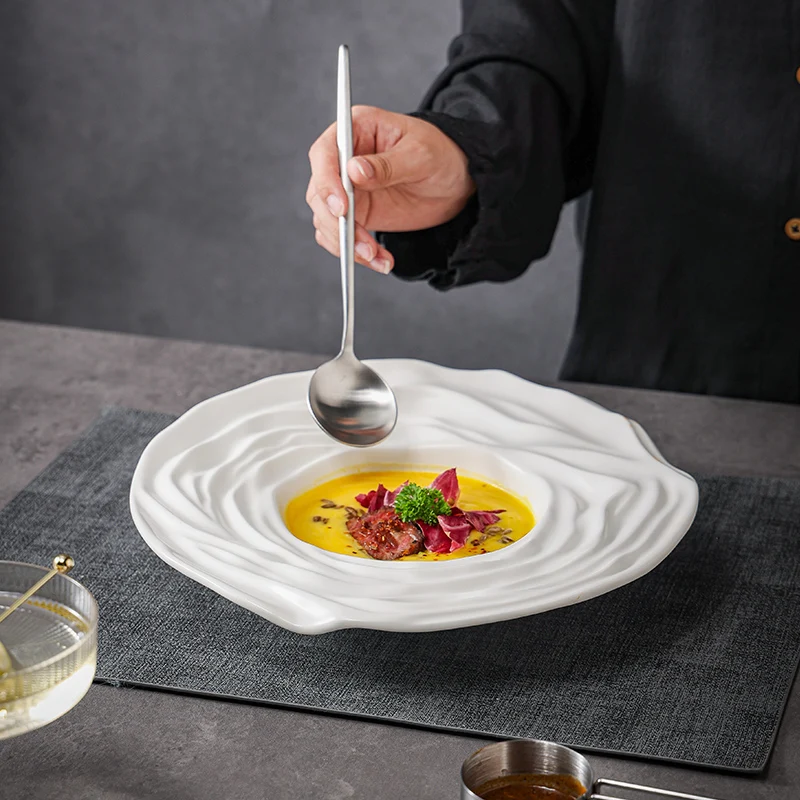 Plato de Pasta de cerámica blanca pura, plato de comida occidental