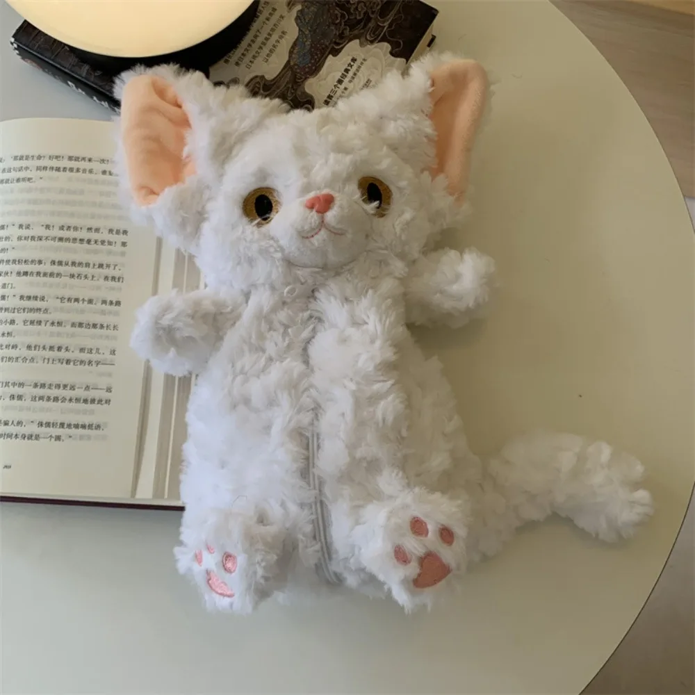 Kawaii Long Tail Cat Doll Pencil Bag Plush Simulated Cat Doll Stationery Bag Large Capacity Cartoon Cat Pen Pouch School