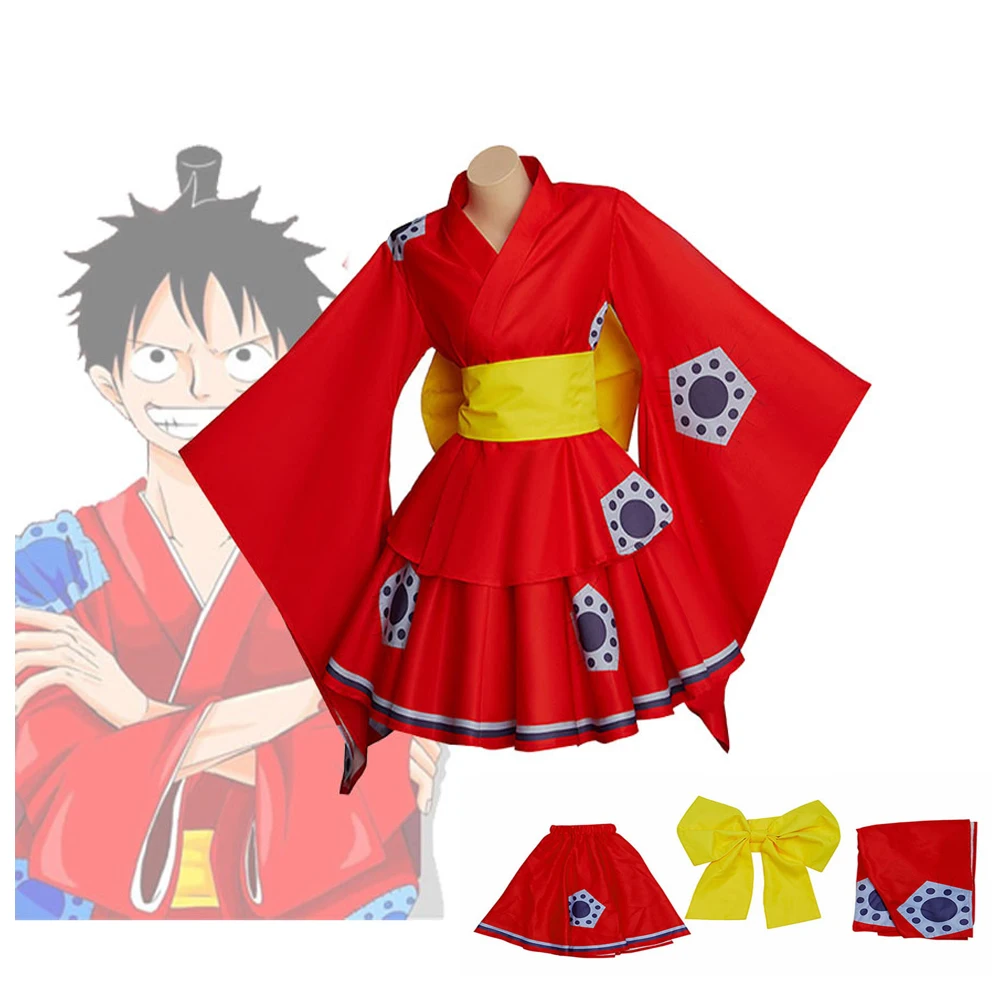 

One Piece Luffy Cosplay Costume Lolita Dress Skirts Kimono Outfits Fantasia Anime Girls Halloween Carnival Party Disguise Suit