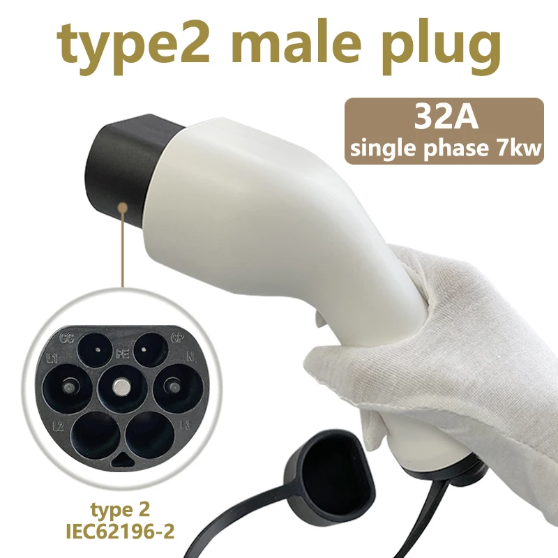 EV Charger Type2 Male Plug for Power Supply Side 32A 3Phase IEC62196-2 Adapter 22KW Single Three Phase European standard car