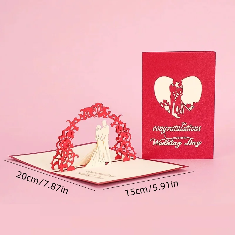 3D Wedding Card Pop Up Valentine's Day Card Wedding Anniversary Gift with Envelope Invitation