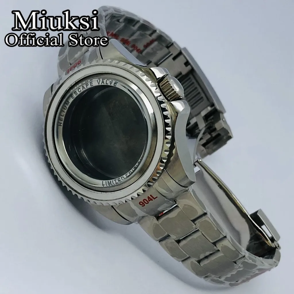 Miuksi 44mm Silver Watch Case with Sapphire Glass - Premium Movement Compatible