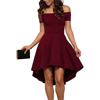 Off-Shoulder Elegance Women’s Asymmetrical Midi Dress - Solid Slim-Fit Season-Versatile Comfort Stretch 1