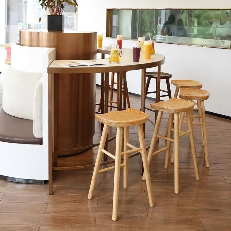 （1pack） Arrivals Nordic Modern Log Bar Chair Beautiful Atmosphere Coffee Shop Solid Wood Stool Home Dining Room High Bar Chair