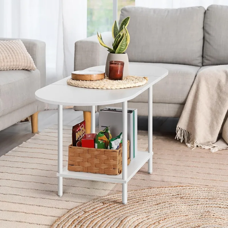 Small Oval Coffee Tables Modern Low Coffee Table for Small Space Mid Century Center Side Table with Open Shelving for Storage 5