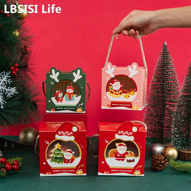 LBSISI Life 4pcs Christmas Portable Gift Boxes For Candy Cookie Nougat Chocolate Packaging Xmas New Year Party Favours For Kids