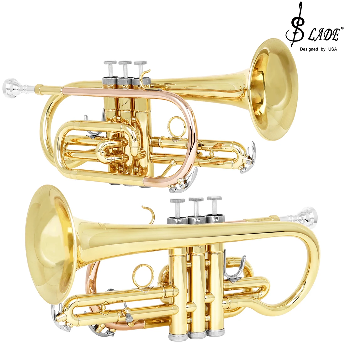 SLADE Bb Cornet Lacquer Gold B-Tone Horn Professional Brass Instrument Cornet for Students/Beginners Performance Examinations