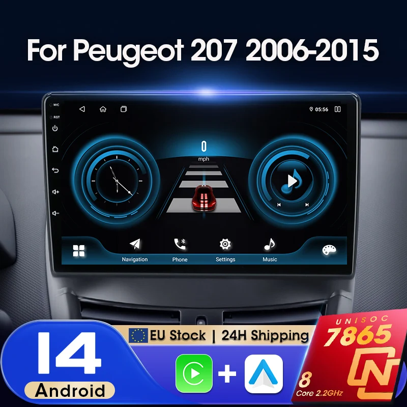 Srnubi T20 Serie Android 14 UIS7865 8-Kern 2,2GHz Autoradio Kabelloses CarPlay für Peugeot 207 CC 207CC 2006-2015 Schnelle Lieferung