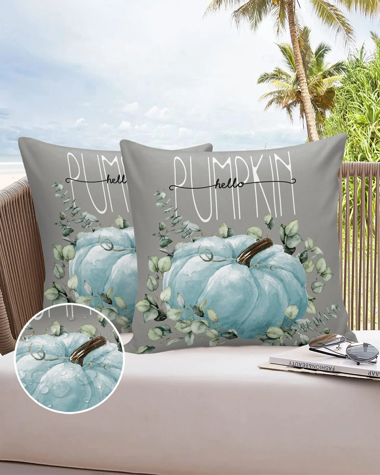 

Autumn Pumpkin Blue Texture Waterproof Pillowcase Home Sofa Office Throw Pillow Case Car Cushion Cover Home Decor