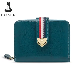 FOXER Women Standard Wallet Mini Card Holder Stylish Lady Money Bag Synthetic Leather Zipper Hasp Short Wallet Female Coin Purse