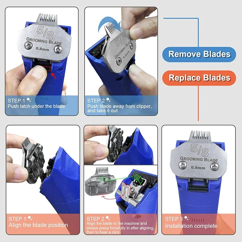 Cuchilla desmontable de acero inoxidable 5/8 para mascotas, cortaúñas de 1/32 "(0,8mm) de longitud de corte, compatible con Andis,Oster A5, Wahl KM series - Imagen 3