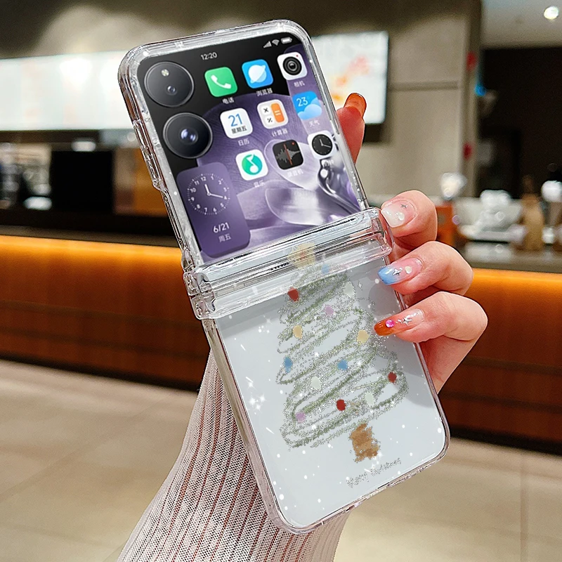 Christmas Pattern Transparent Shockproof Phone Case - Hard PC Clear Folding Cover