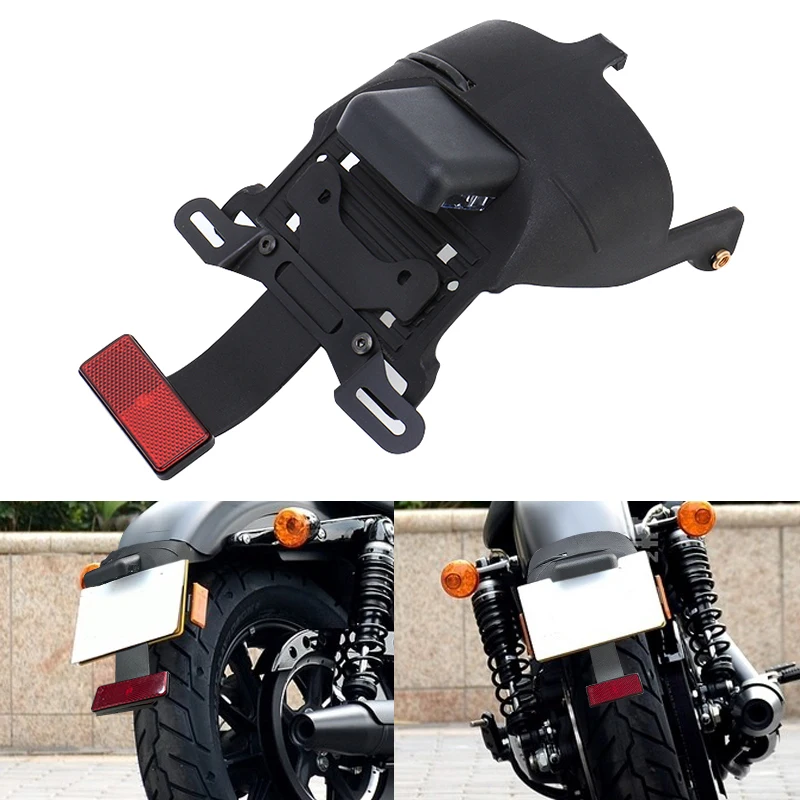 

For Harley Sportster XL 883 1200 48 72 2004-2014 XL883 Tail Light Motorcycle Rear Fender Mount License Plate LED Black 12V