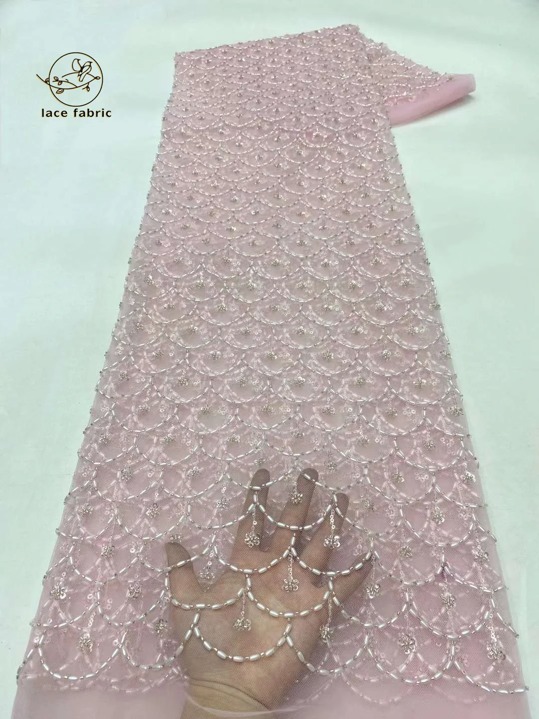 

Baby 2024 High Quality French Tulle Sequins Lace Fabric African Beaded Lace Fabric 5 Yards For Nigerian Wedding Party Dress