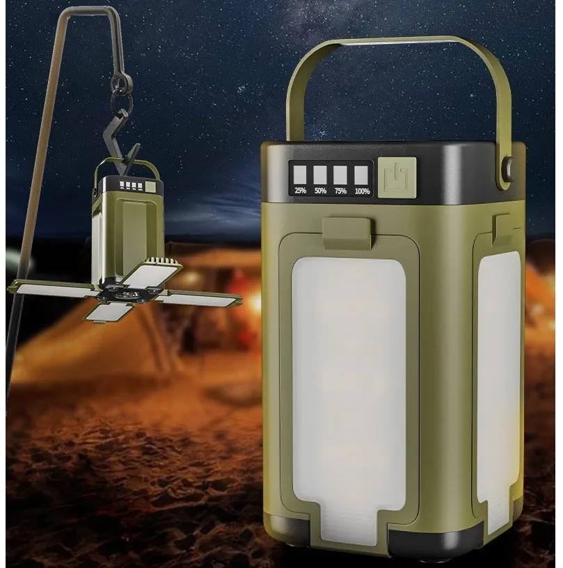 Solar Outdoor Camping Light 4-Blade 90° Expandable Foldable Solar Charging 2000mAh Portable Hanging Tent Light