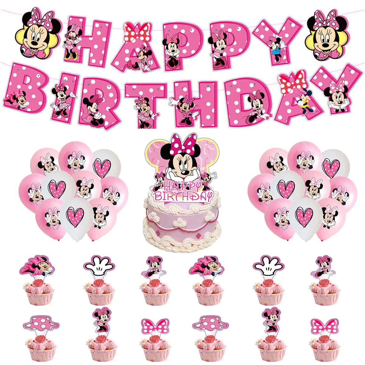 Minnie Mouse Party Decoration Disposable Tableware Cup Plate Balloon party supplies For Girls Baby Bath Birthday Party