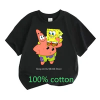 SpongeBob and Patrick 100%Cotton T-shirt Summer Children Clothes Kids Tops Toddler Round Neck Short-sleeved Cartoon Shirt Top 1