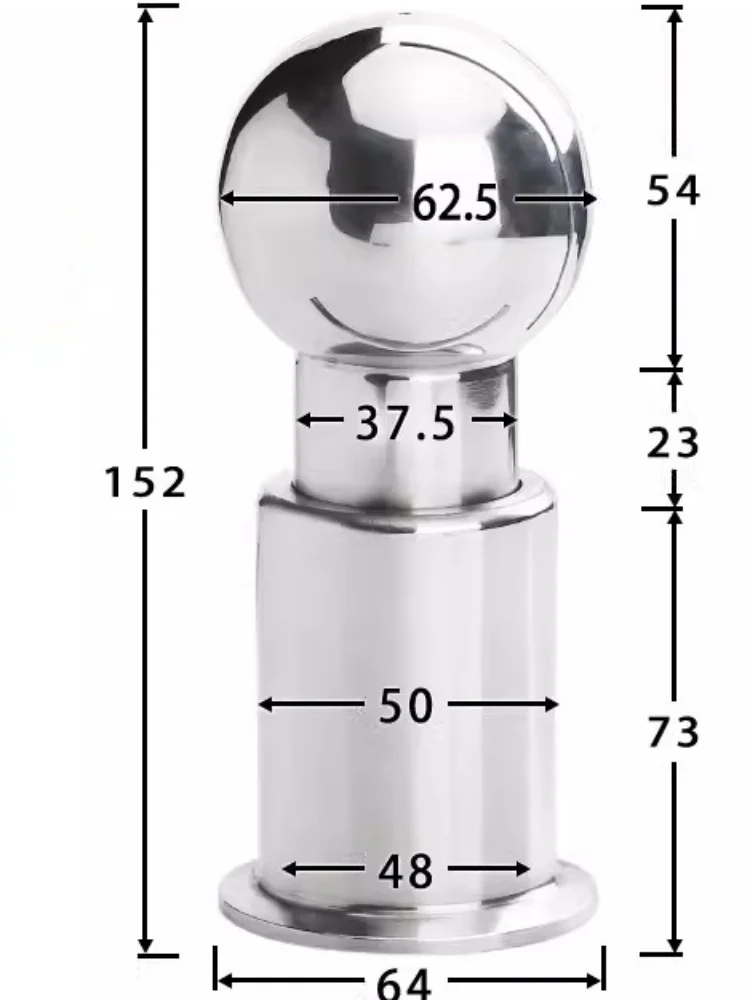 SS304 Tri Clamp 2"(51mm)OD64mm Tank Rotating CIP Spray Ball Tri Clover Compatible Cleaning Ball,Rotating cleaning ball