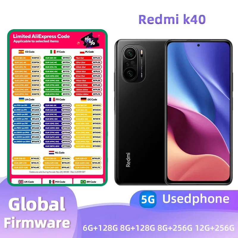 Redmi k40 5G Android 6.67 inch RAM 12GB ROM 256GB Qualcomm Snapdragon 870 used phone