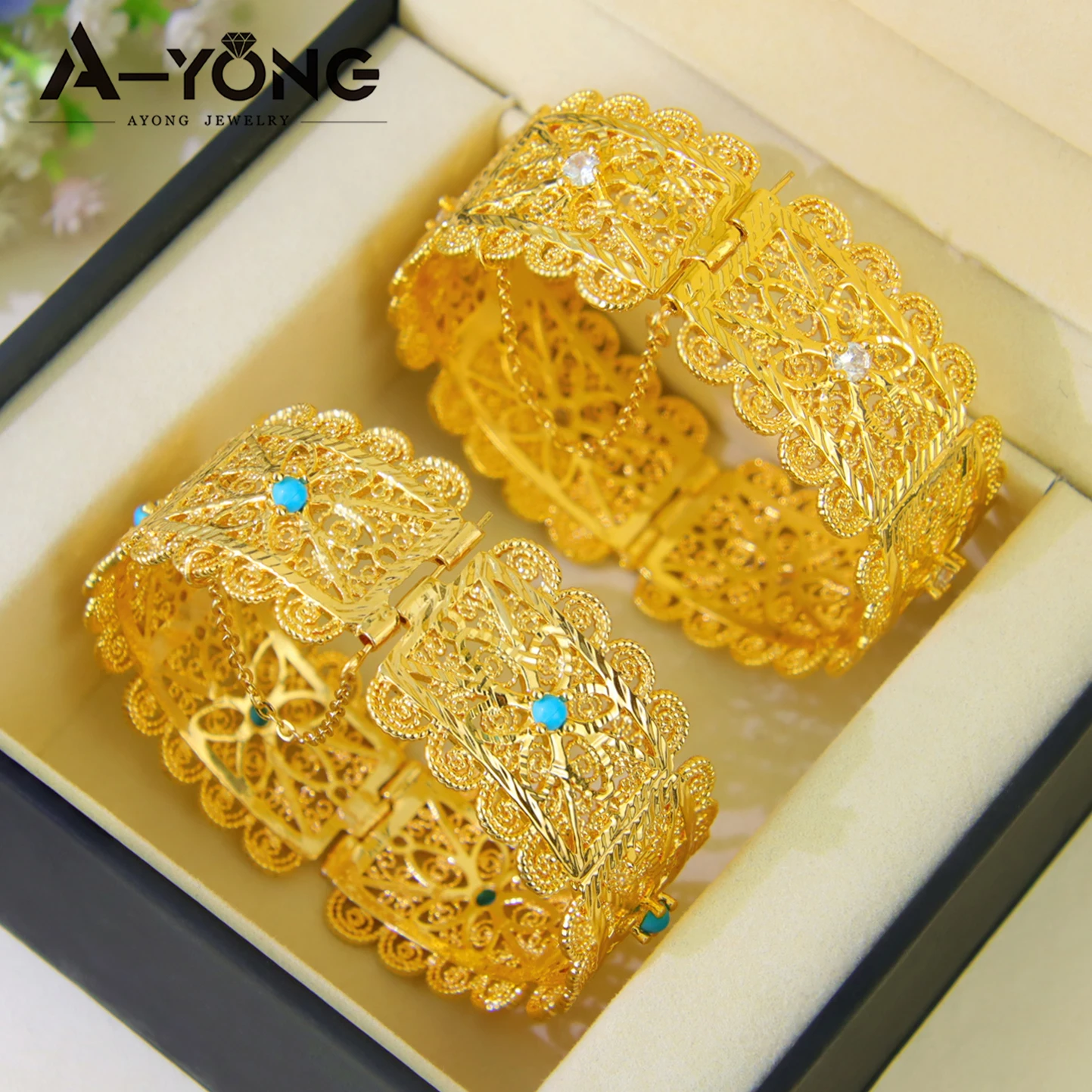 Algeria Wedding Bridal Gold Bracelet 21k Gold Plated Royal Cuff