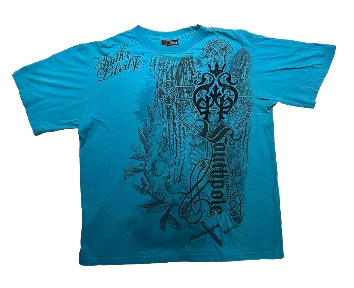 Southpole Y2K Graphic T Shirt Mens Blue Crown Wings Printed T