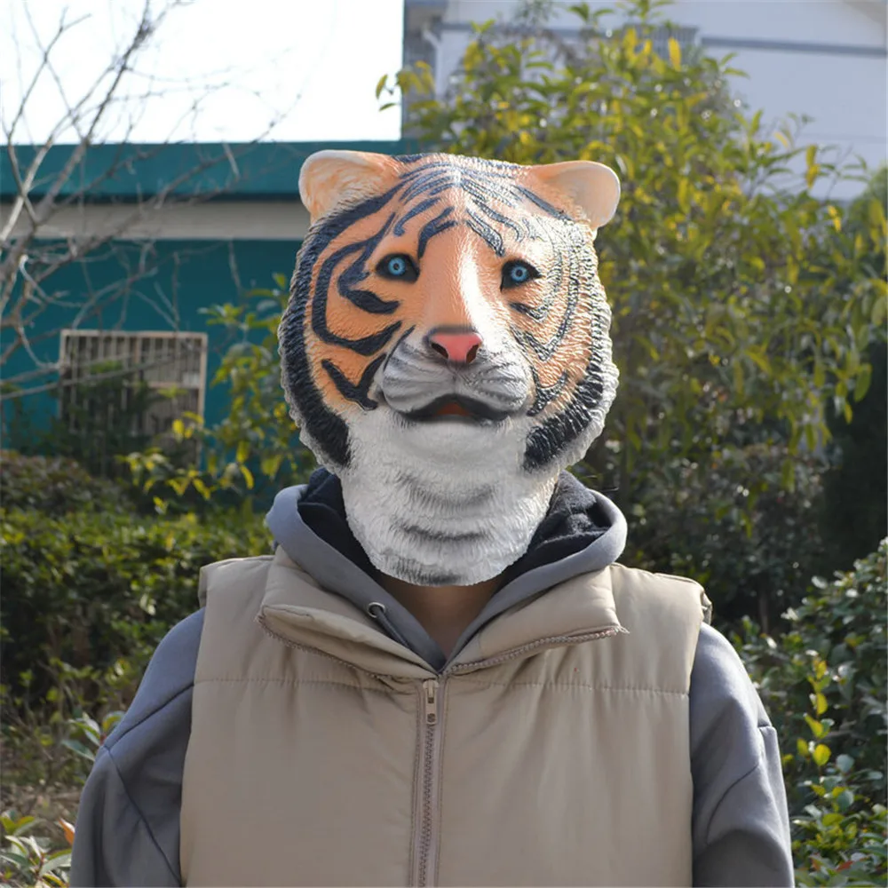 

Realistic Tiger Mask Animal Latex Headgear Halloween Party Carnival Masquerade Deluxe Novelty Costume Theater Zoo Props