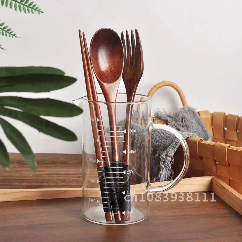 

Solid Wood Long Handle Spoon Chopsticks Fork Portable Handmade Household Tableware Non-slip Natural Wood piece Tableware