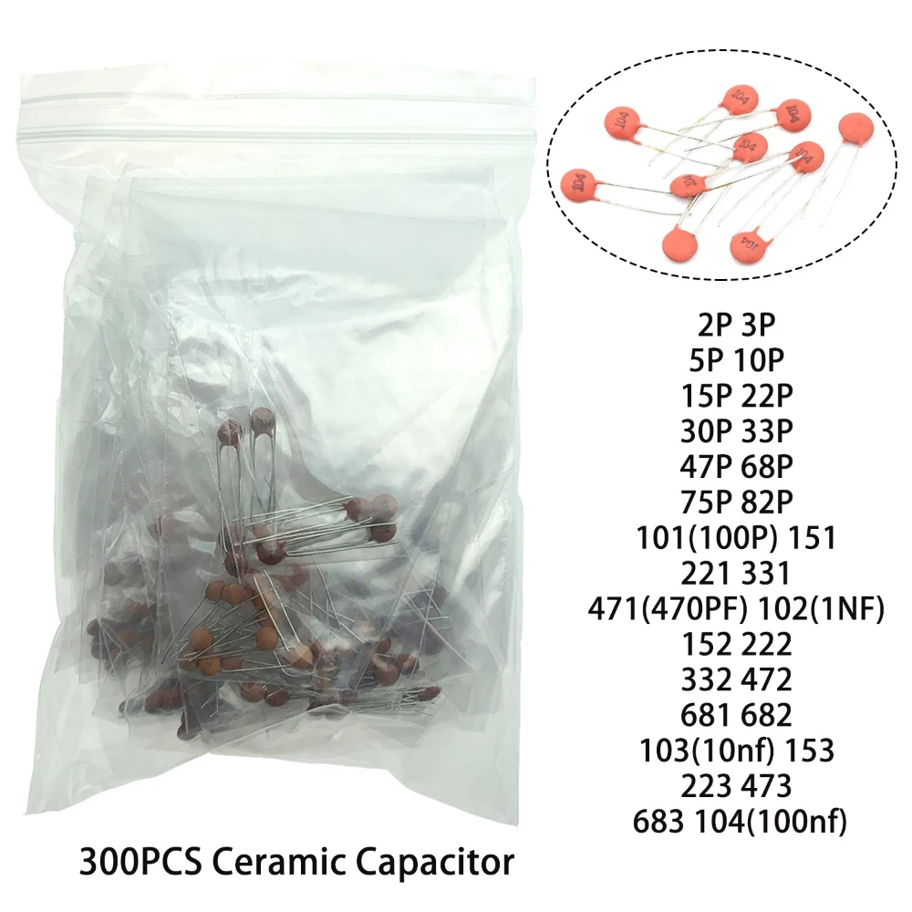 300/960pcs Ceramic Capacitors Kit 2pF-0.1uF Electronic Components Package Assorted Samples Diy Kit