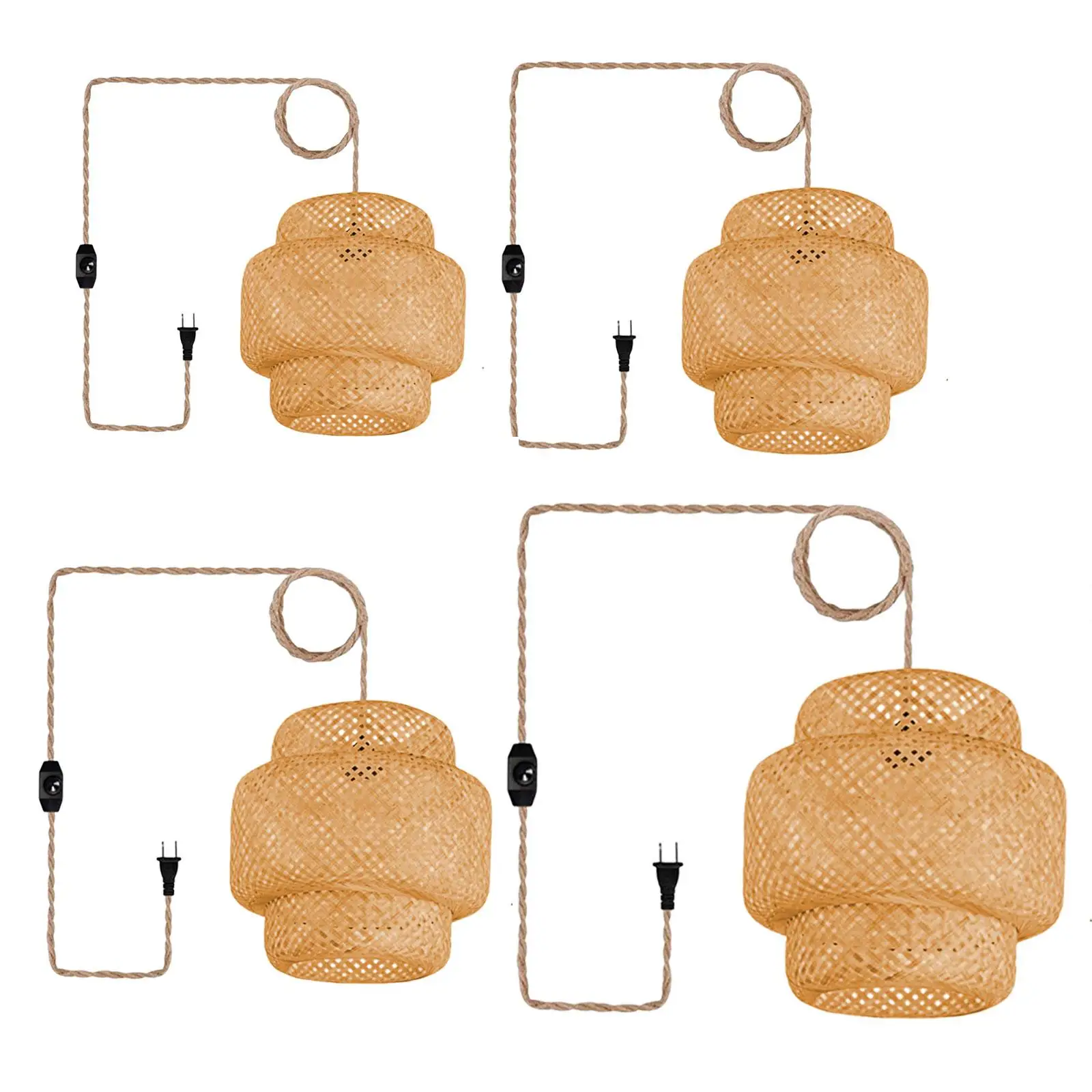 

Plug in Pendant Light Decorative Rustic Woven Pendant Lamp with Dimmable Switch, 14ft Hemp Rope for Hallway Home Bar Dining Room