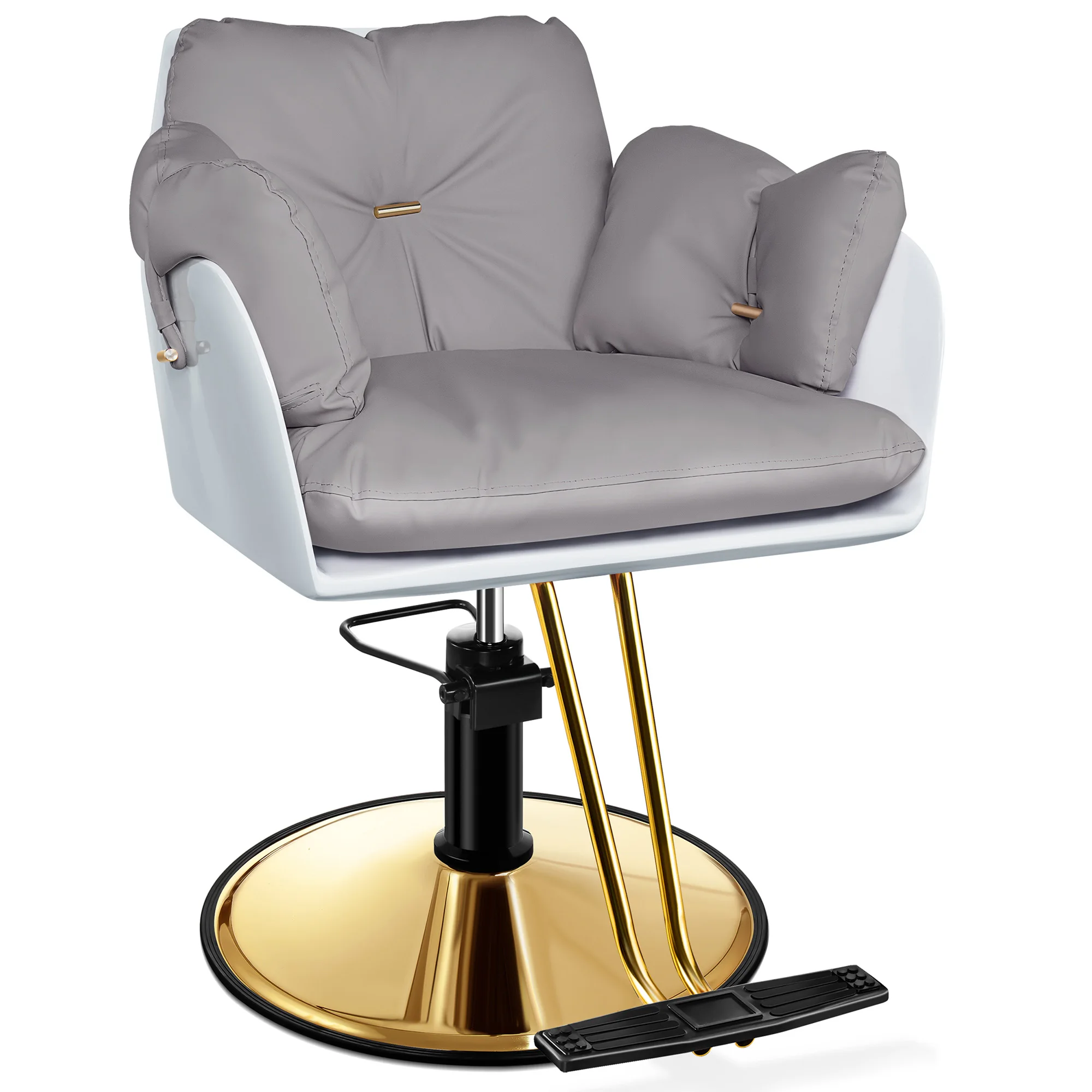 

Baasha Gold Salon Chair, Hair Salon Chair with Upgraded Comfortable Cushion, 360°Swivel Gray Salon Chair for Hair Stylist