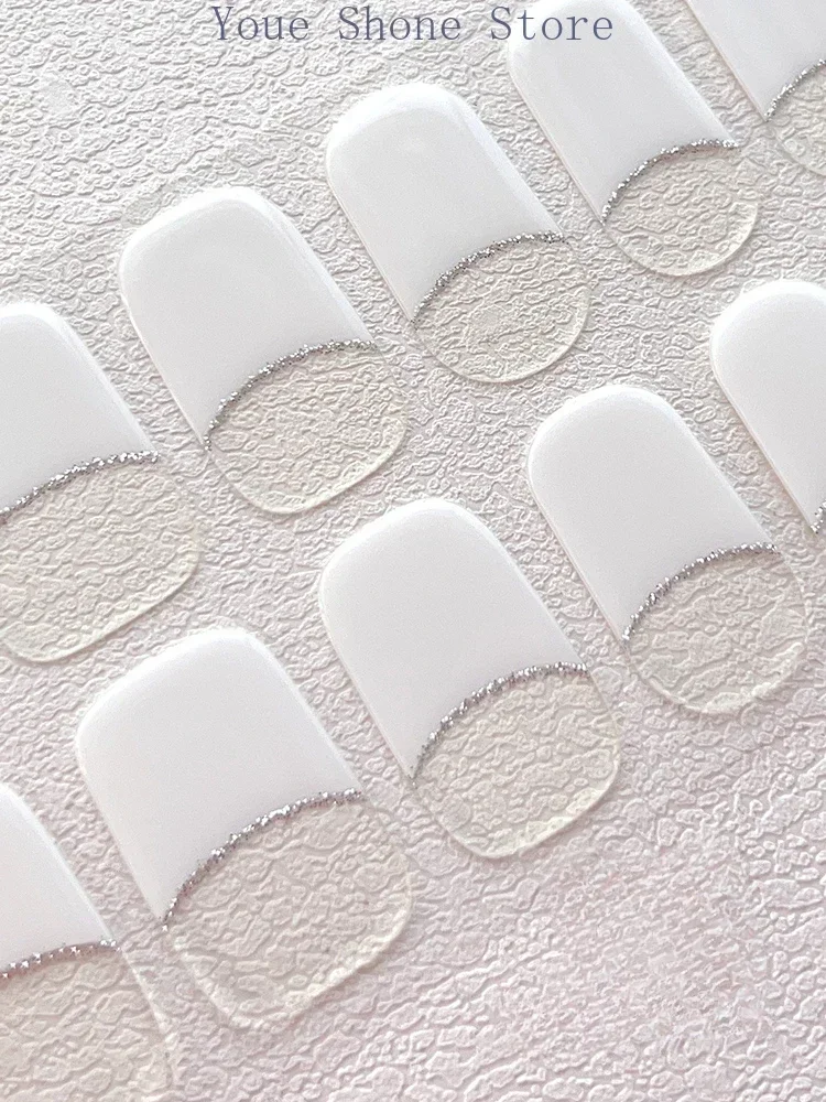 French White Transparent Semi Curing Gel Nail Strip Adhesive Waterproof Long-acting Full Set of Gel Nail Sticker for UV Lamp 2