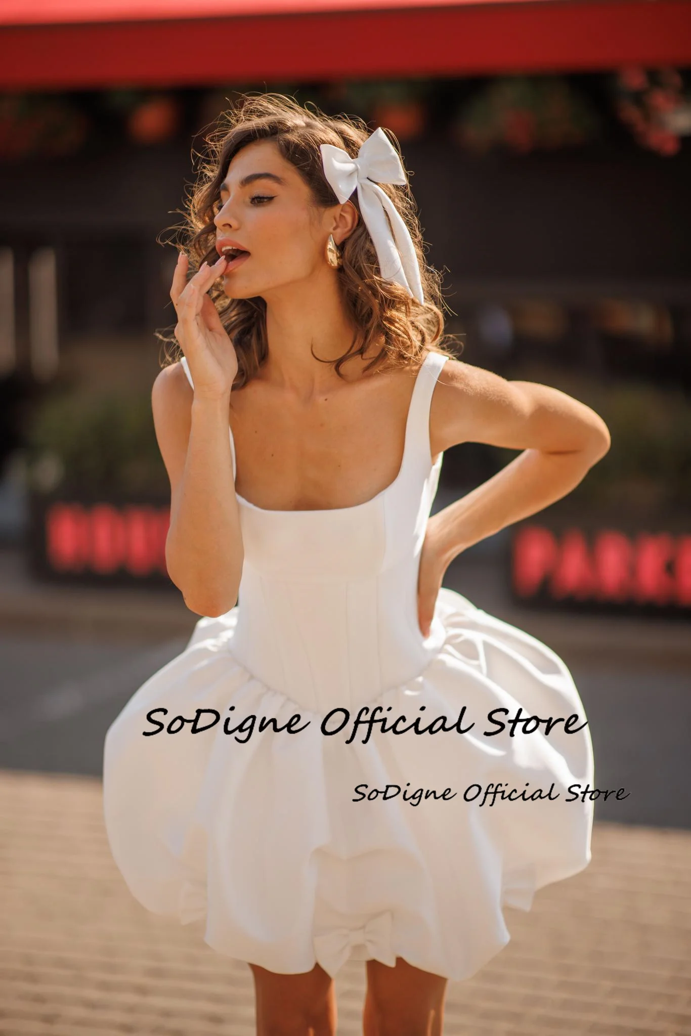 SoDigne A-line Satin Short Bride Dresses Square Collar Sleeveless Wedding Dress Mini Bridal Gown Robe De Mairee Customized 13 S89e8f17a05c846549678d3d403209f69S