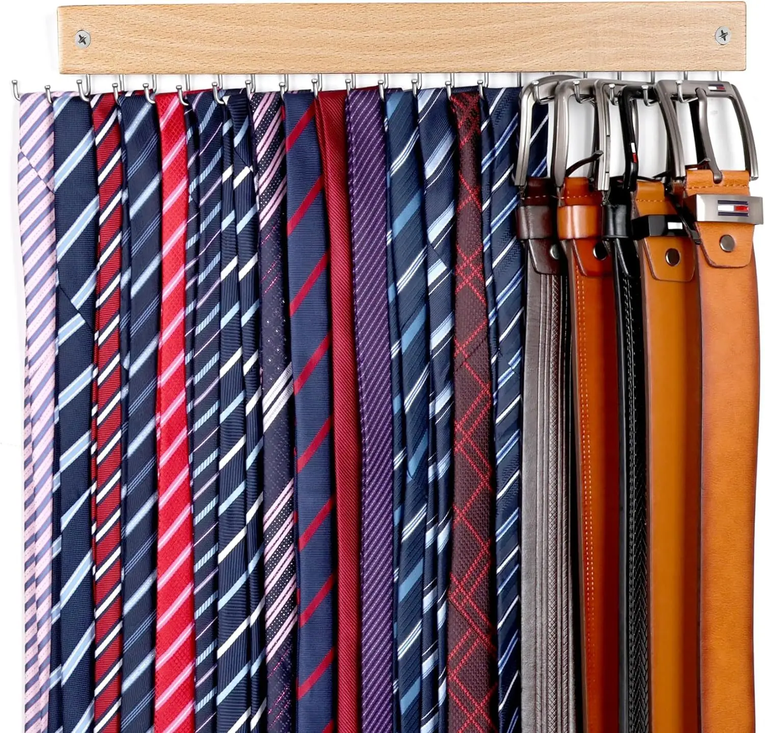 Tie Rack Wall Mounted Belt Pendant Storage Works Tie Rack 20 Hooks Wooden Metal Belt Organizer Men Hangers