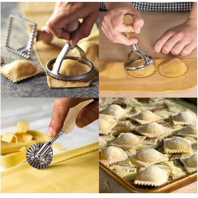Set di taglierine per biscotti in acciaio inossidabile Pressa per pasta Kit di accessori da cucina Strumento per stampi per ravioli Set di timbri per ravioli Set di ruote per pasticceria 4