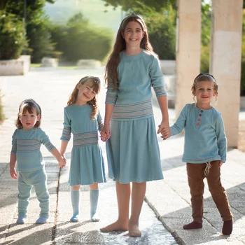 Vestito per Bambine, Abito in Cotone per Ragazze, Outfit Coordinato Famiglia, Vestito da Bambina con Cerniera Nascosta sul Retro, Invernale