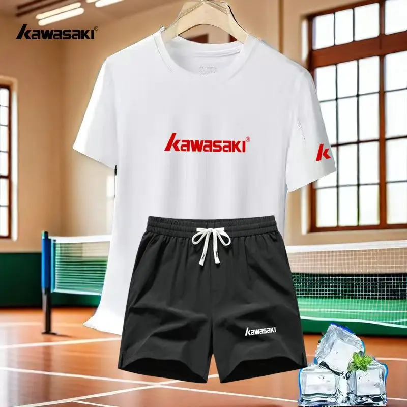 New Badminton Men's and Women's Short-sleeved Running Sports T-shirt Set, Competition Breathable Training Sportswear Shorts