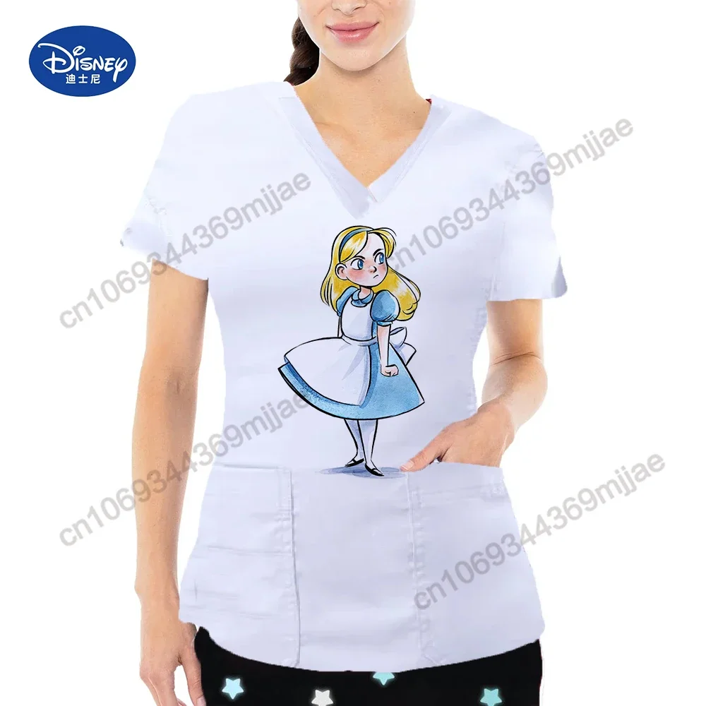 

Женская футболка с коротким рукавом, V-образным вырезом и карманами