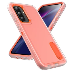 Triple Protection Heavy Armor Shockproof Phone Case with Hard Plastic Frame and Soft TPU Back Cover - S25 FE (Clear - Orange)