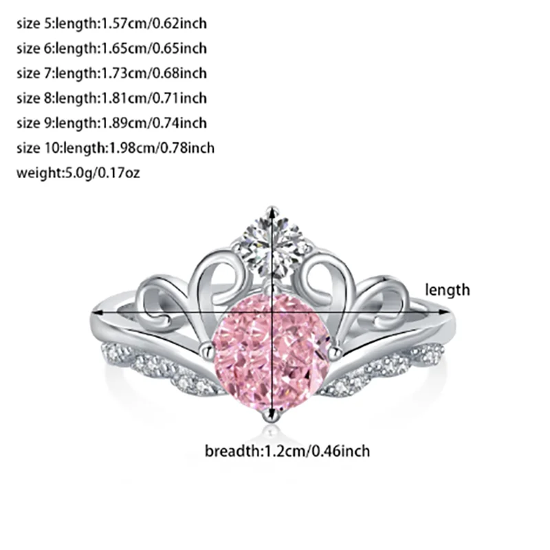 2024 New Arrival Trendy Designer Pink Crown Fashion Ring for Women Party Valentine's Day Gift Jewelry R8178