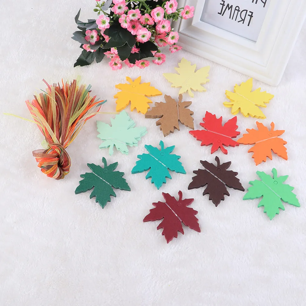 240Pcs 크래프트 종이 단풍잎 태그 리본 포함 자연스러운 느낌 DIY 공예 용품 홈 웨딩 파티 장식